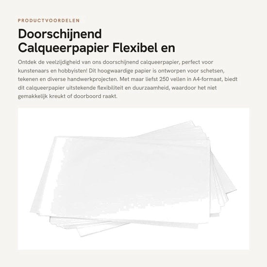 Pannelli di schizzo semi-trasparenti 250 fogli - Definizione alta - Flexibili e resistenti - Senza pieghe - Ideali per schizzi artistici