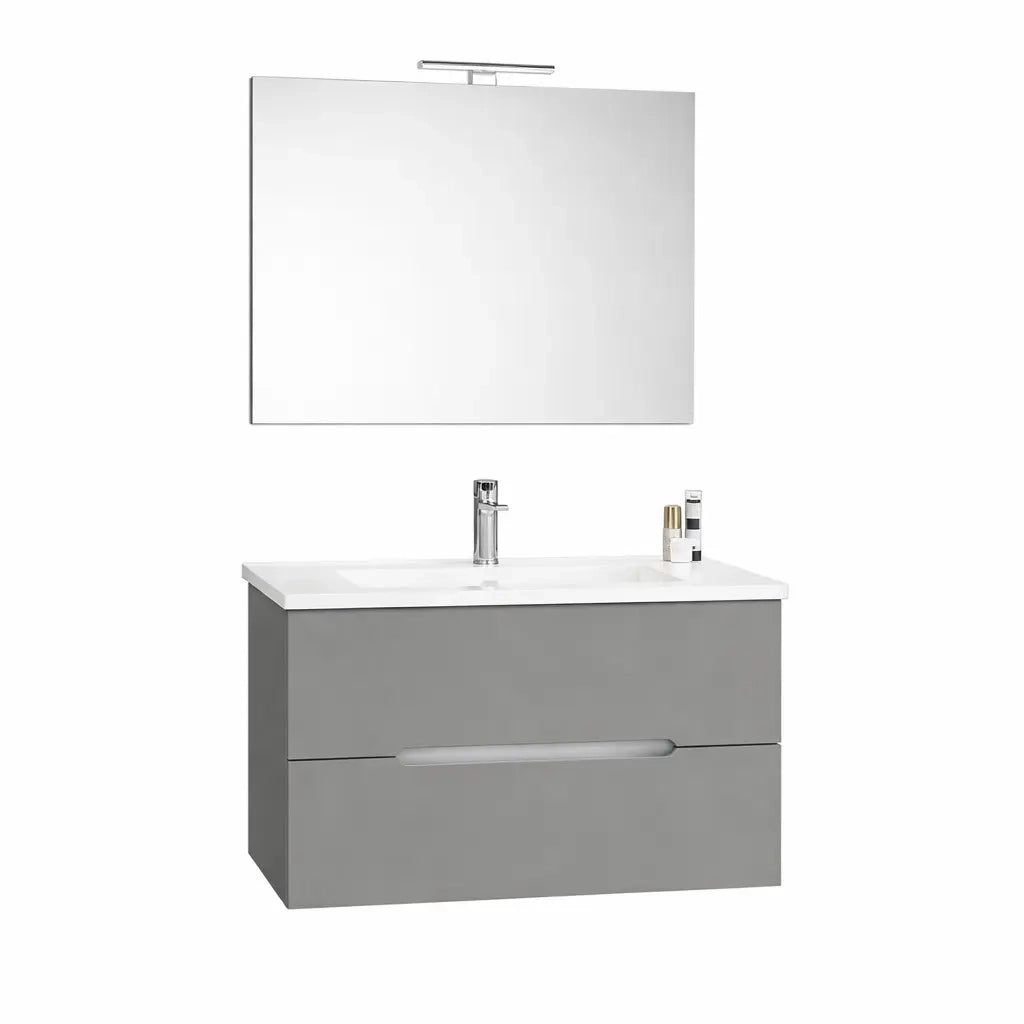 Mobile bagno Iris con lavabo e specchio led 106 cm rovere grigio