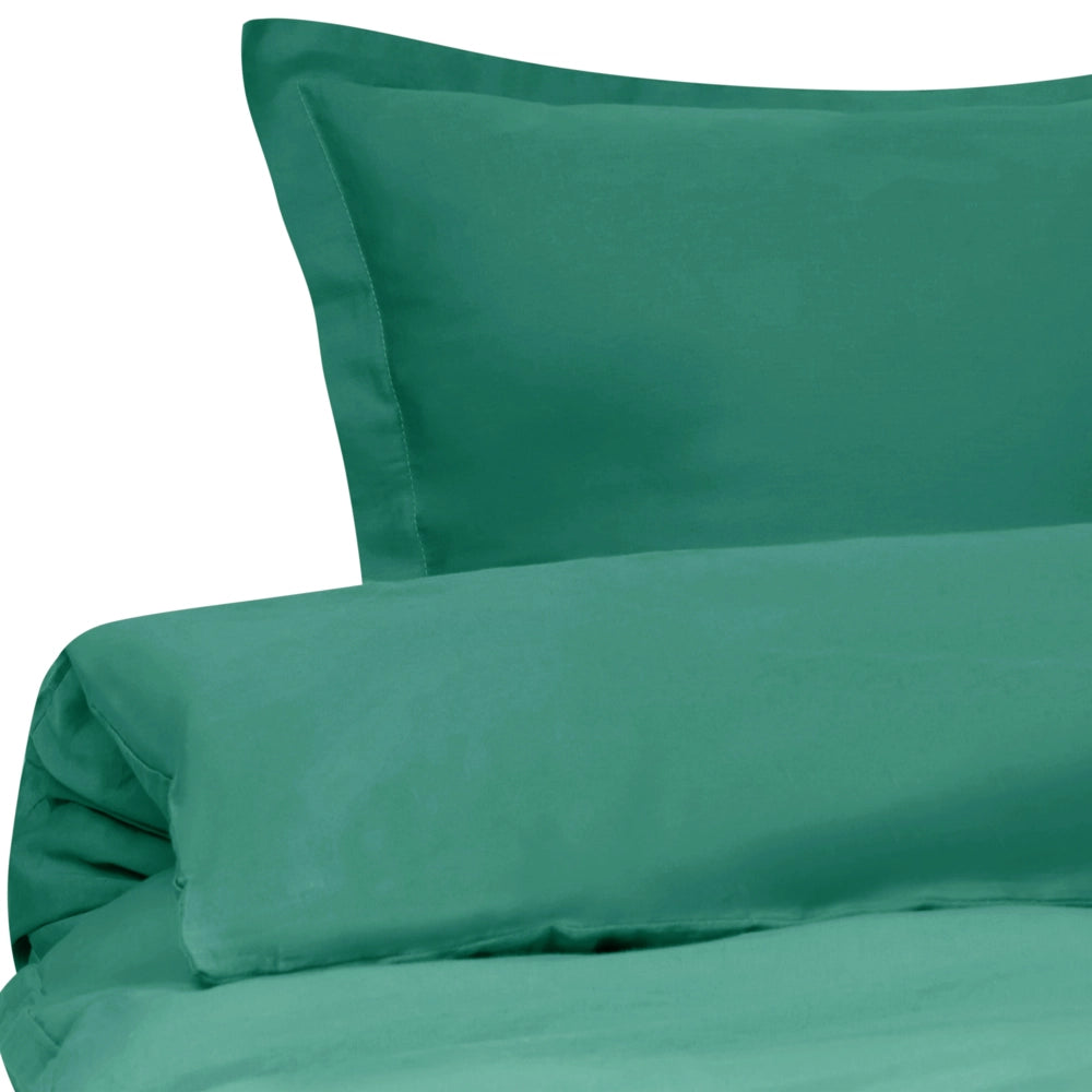 Set copripiumino e federa in cotone satinato verde 200 x 200 cm per una camera da letto moderna