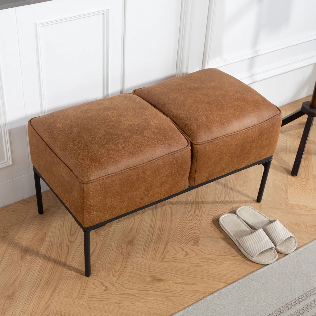 Pouf Moderno in Similpelle con Seduta Imbottita e Gambe in Acciaio ¨C Zephmum ¨C Marrone 80x40x46 cm