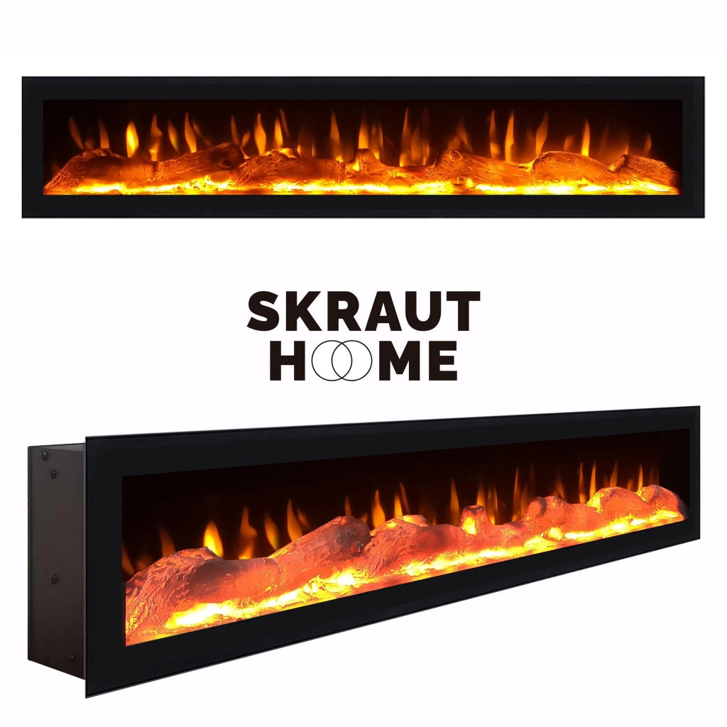 Mobile TV, 200x35x45cm, soggiorno, Per TV fino a 80", Camino elettrico, Bianco e nero RF2163