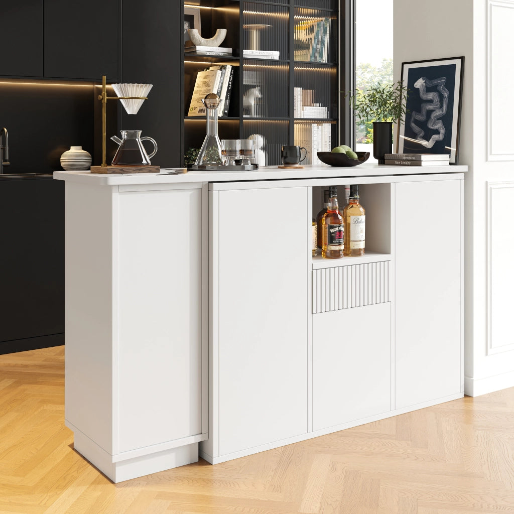 Tavolo Bar Girevole 360¡ã con Piano in Marmo e Vano Aperto ¨C MINIMAL ¨C Bianco 210x30x100,9 cm