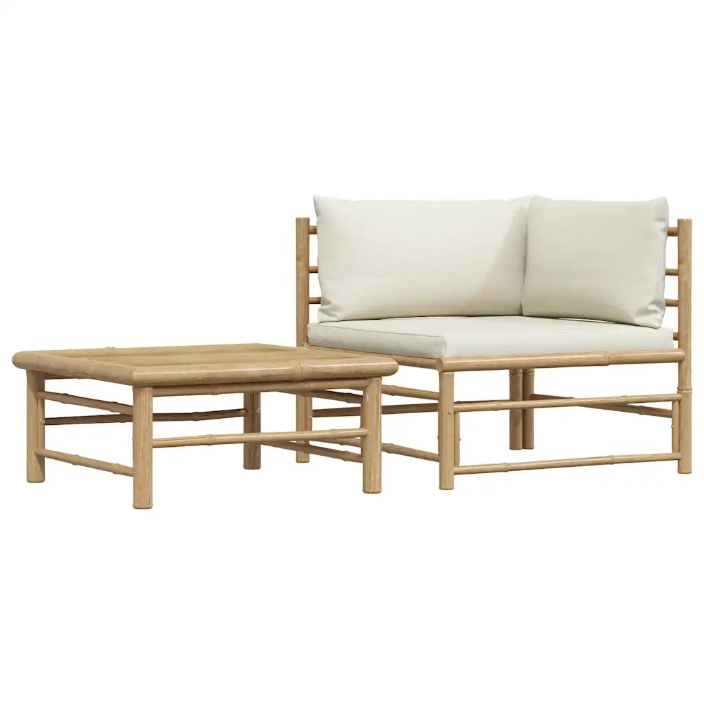 Set Divani da Giardino 2 pz con Cuscini Bianco Crema in Bambù 313144