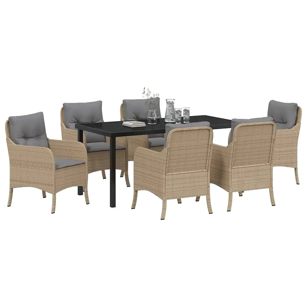 Set da Pranzo per Giardino con cuscino 7 pcs Beige polyrattan