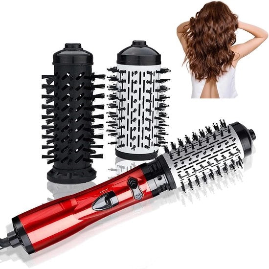Stilista per capelli 3 in 1 – Rotativo – Anti-pelo – 2 setole – Arricciare, asciugare, creare onde (Rosso)