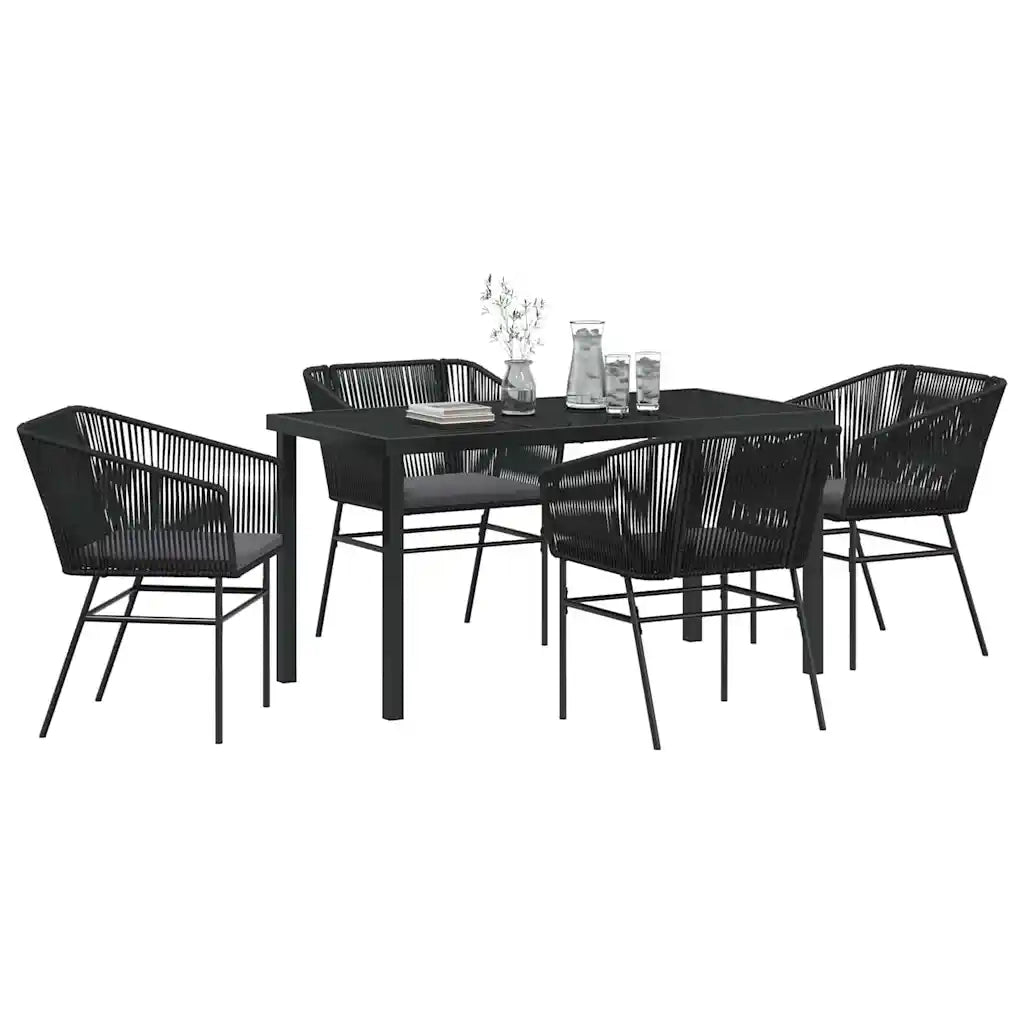 Set da Pranzo per Giardino con cuscino 5 pcs Nero