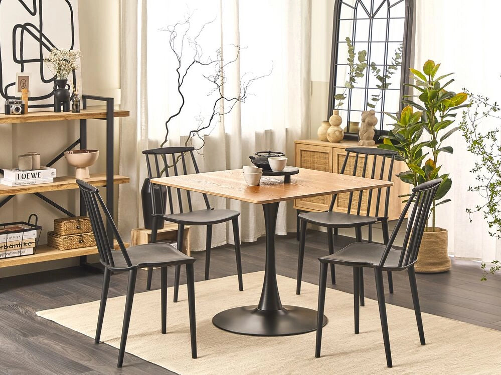 Tavolo da pranzo in legno chiaro con piano in MDF Nero Base in metallo 90 x 90 cm Tavolo da cucina industriale quadrato