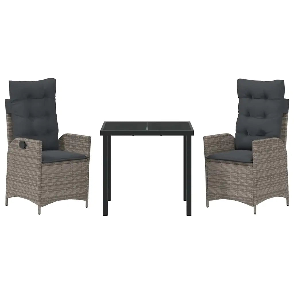 Set da Pranzo per Giardino con cuscino 3 pcs Grigio polyrattan