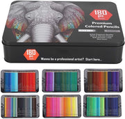 Set di pennarelli colorati 180-delig - Contenitore in acciaio - Pennarelli in legno - Grafite con punta precisa - Dimensioni 30 x 20 x 6,8 cm - Pennarelli colorati