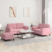 Set di Divani 3 pz con Cuscini Rosa in Velluto