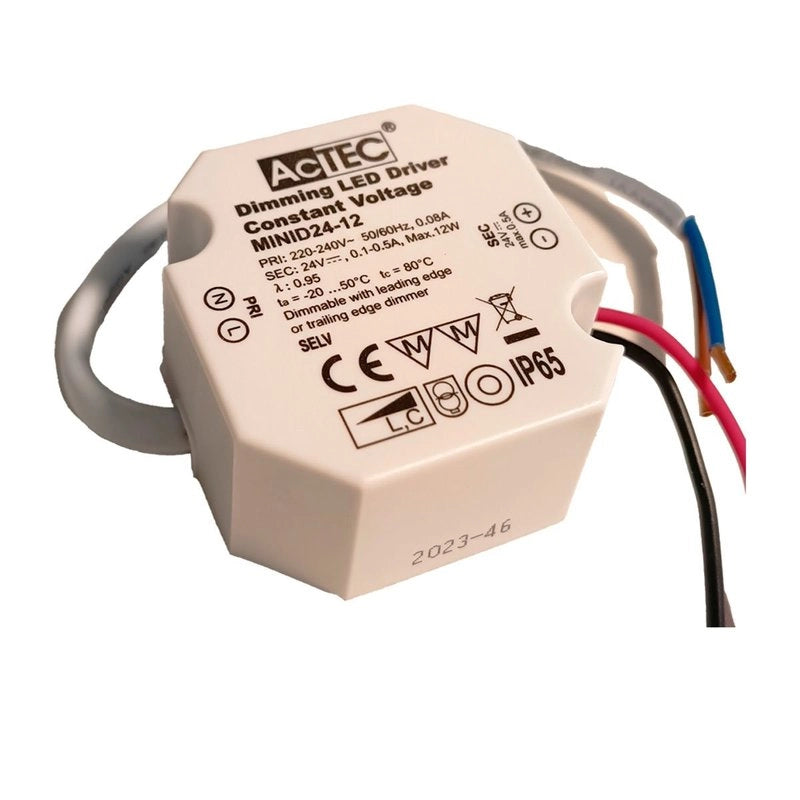 Mini Alimentatore Dimmerabile Triac Dimming Taglio di Fase IP65 Tensione Costante 24V 12W 0,5A 50X48X24 mm