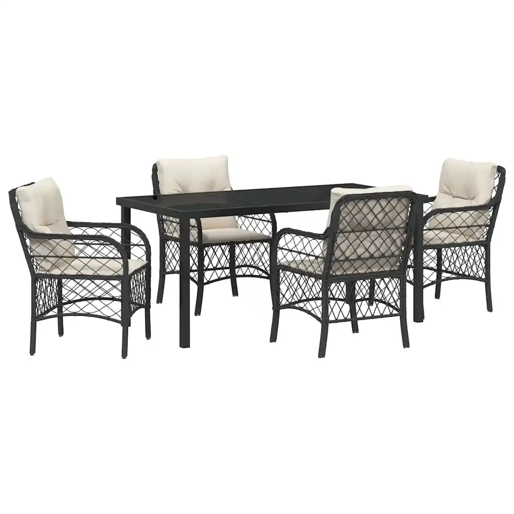 Set da Pranzo per Giardino con cuscino 5 pcs Nero polyrattan