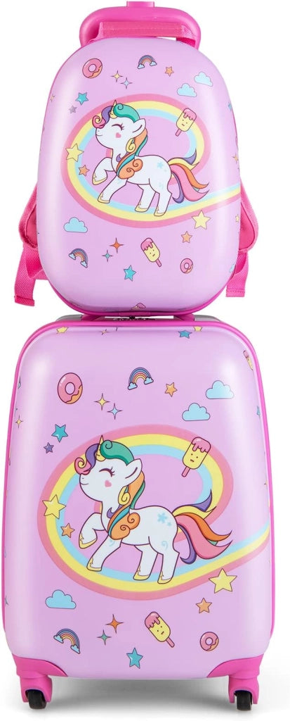Set di Valigia per Bambini, 16" Valigia+ 12" Zaino, 2 Pezzi, con Ruote Girevoli a 360° e Maniglia Retrattile, Ideale per Viaggiare in Modo Comodo e Divertente (Modello 21)