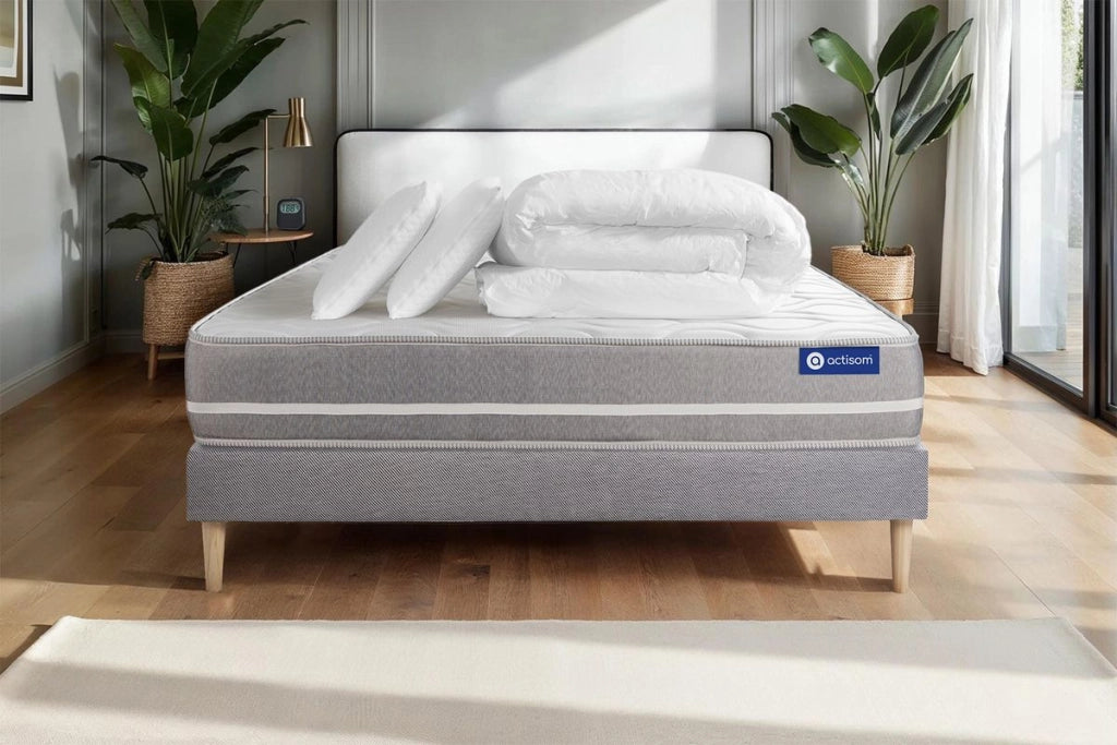 Pacchetto letto completo - Materasso 140x190cm + Box spring con doghe (kit) + 2 cuscini + Piumino - Actiflex Touch