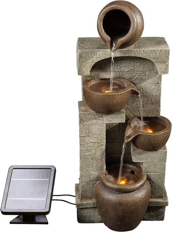 Fontana Acquatica per Giardino - Decorazione Acquatica - Energia Solare - 4 Livelli di Design per Vasca - Cascata - Decorazione Giardino - Interno e Esterno - Con Pompaggio - 31 x 26,2 x 72,4 (cm) - Grande Vasca Acquatica per Giardino