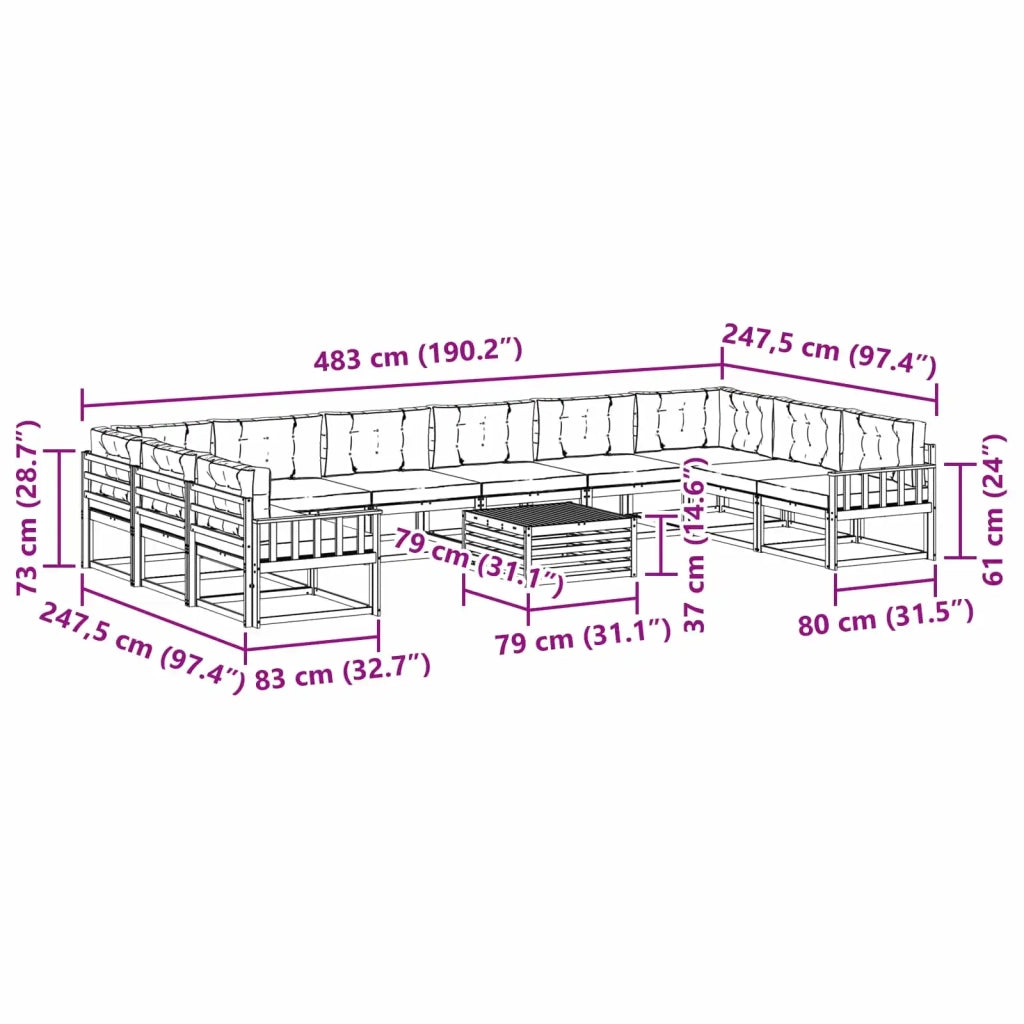 Set di divani da esterno con cuscino 11 pcs Bianco e Beige 3387137