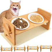 Ciotola per cani e gatti elevabile - Antiscivolo - Bamboo - Altezza regolabile