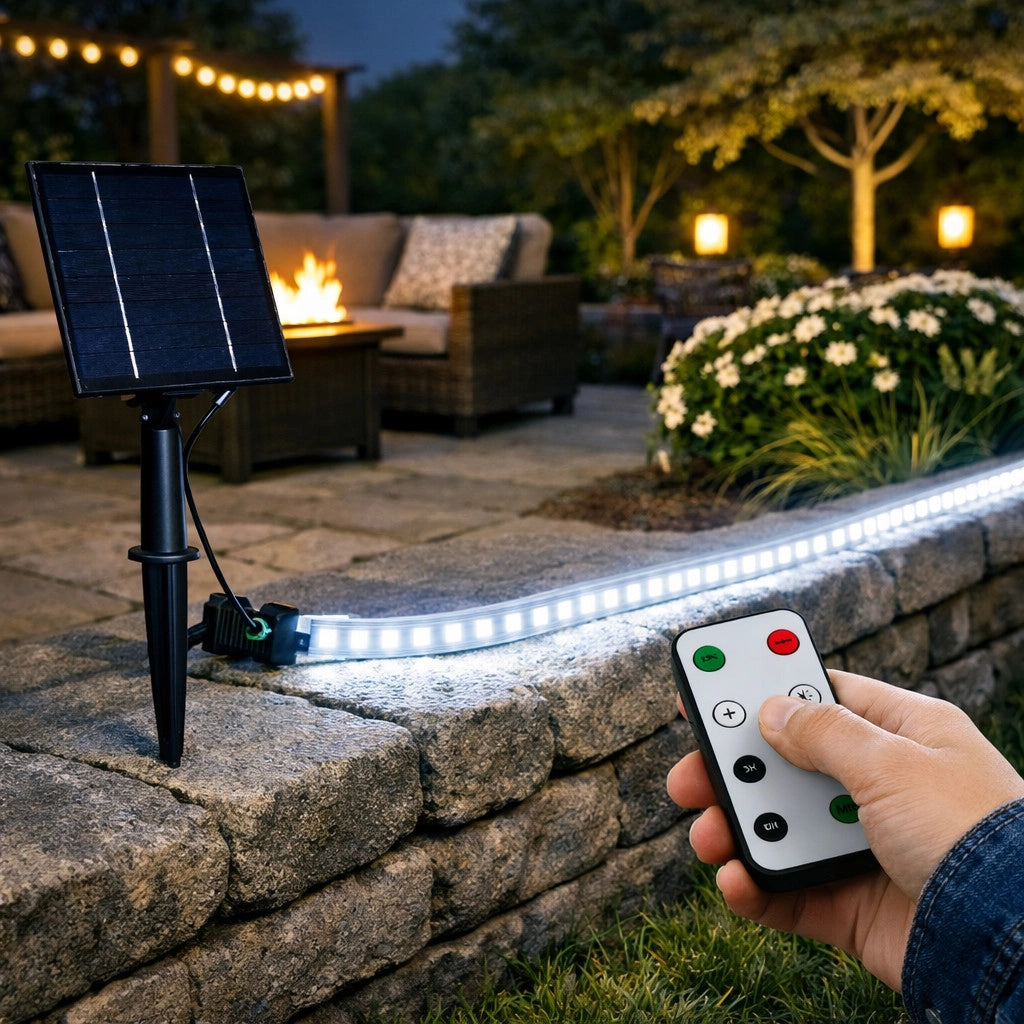 STRISCIA LED SOLARE 10 METRI TELECOMANDO BIANCO FREDDO 6500K ESTERNO ET-31611
