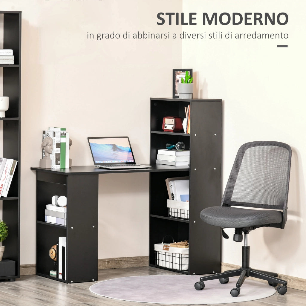 Scrivania PC in Legno con Ripiani e Cassetti ¨C Minimal ¨C 120x55x120 cm, Nero