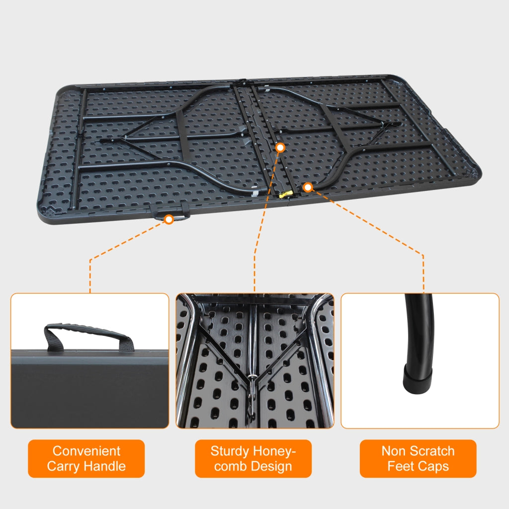 Tavolo pieghevole portatile pesante da 180 cm con maniglia; tavolo pieghevole; tavolo pieghevole multifunzionale per feste picnic in campeggio dentro e all'aperto; capacità peso 135 KG (nero)