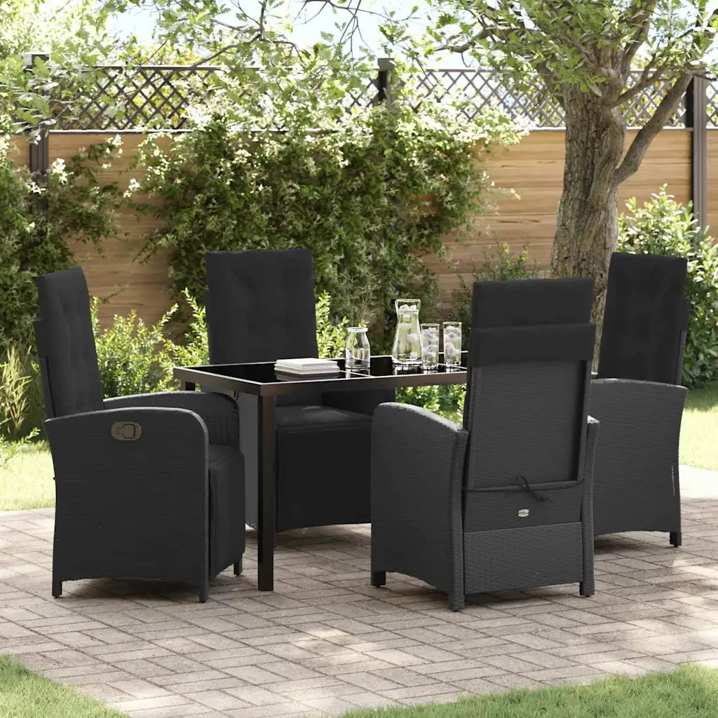 Set da Pranzo per Giardino con cuscino 5 pcs Nero polyrattan