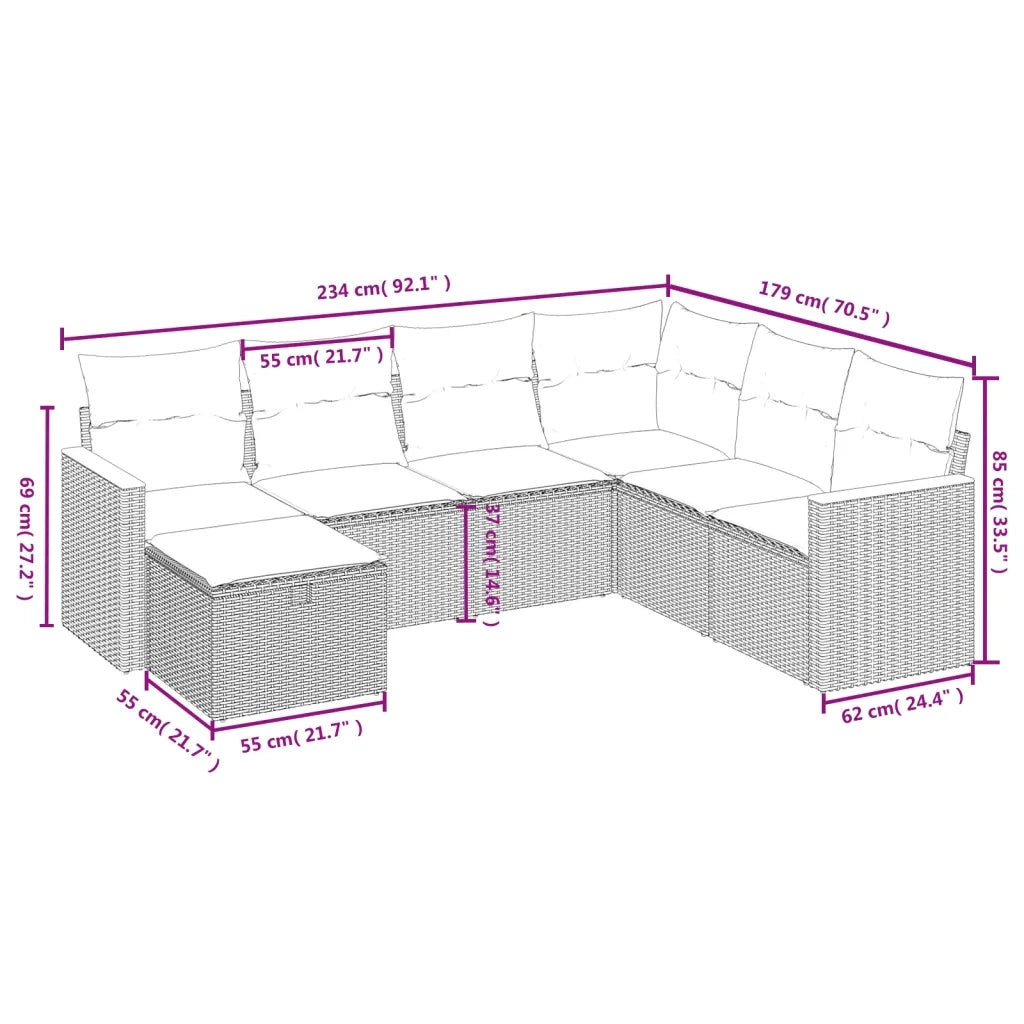 Set Divano da Giardino 7 pz con Cuscini Beige Misto Polyrattan 3265329