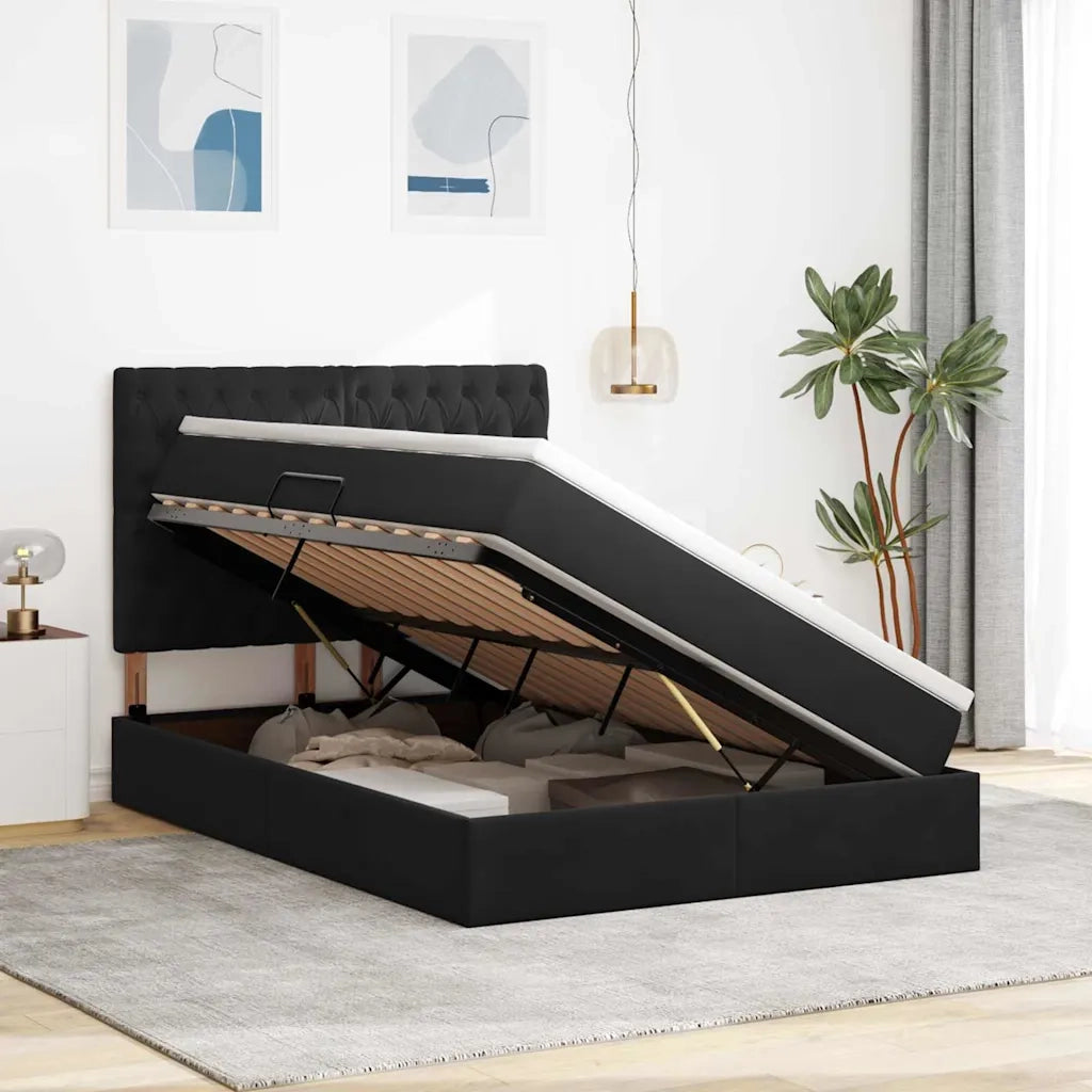 Letto con contenitore e LED con led Nero 140 x 190 cm Velluto