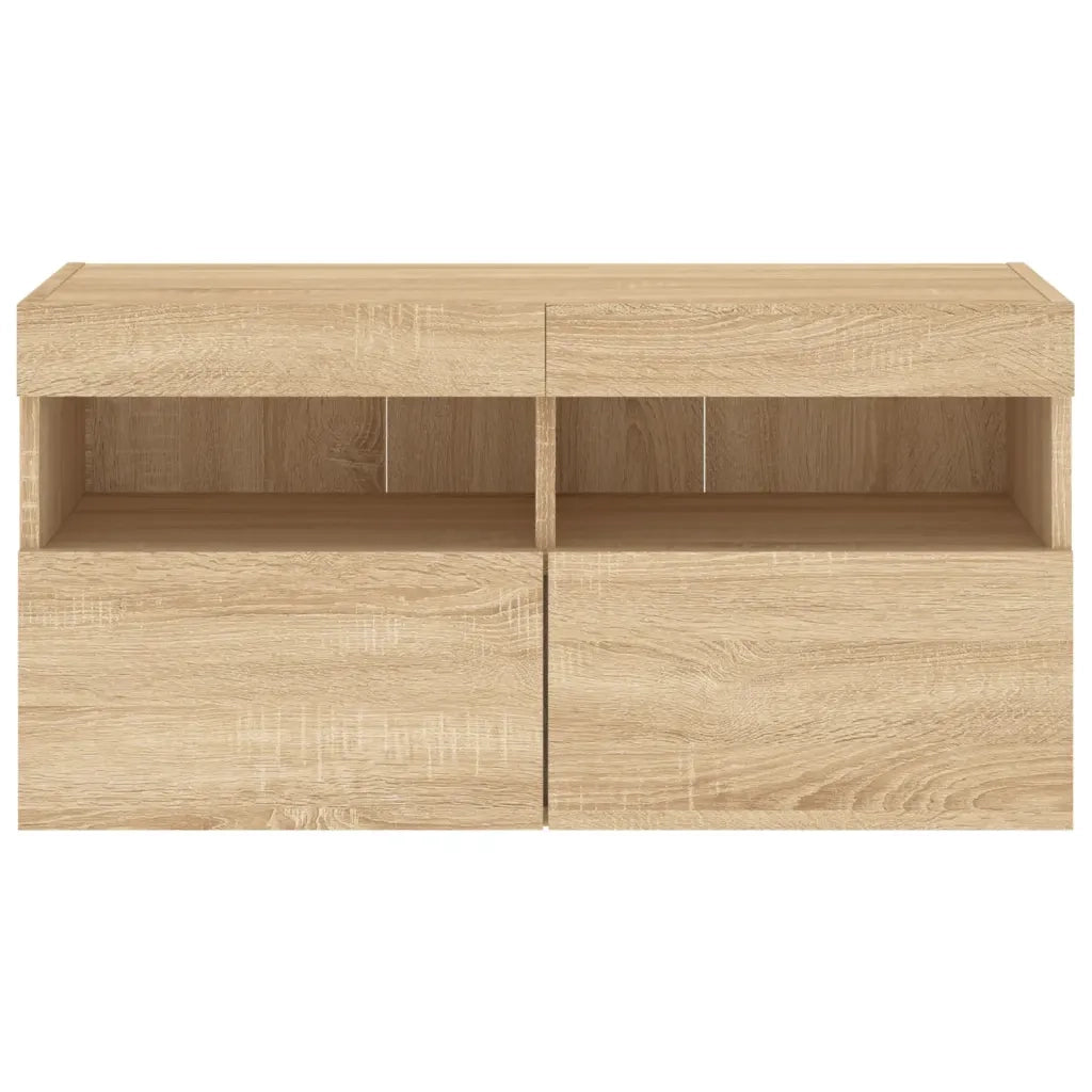 Mobile TV a Parete | Armadietto TV | Mobile Porta TV con Luci LED Rovere Sonoma 80x30x40 cm