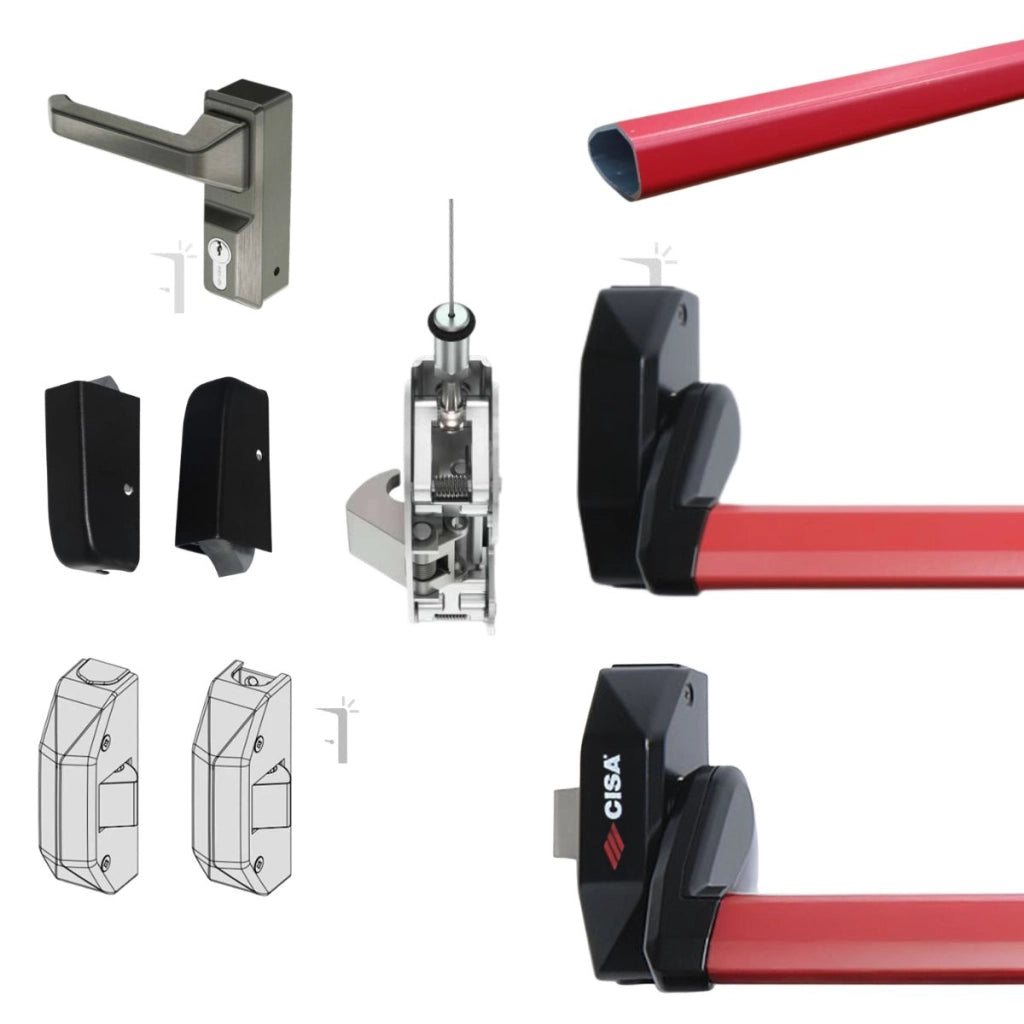 kit maniglione antipanico cisa a 5 punti di chiusura per aperture a 2 ante