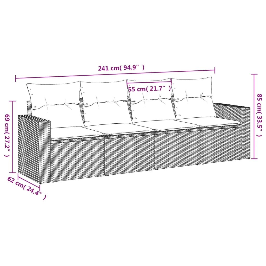 Set Divano da Giardino 4pz con Cuscini Grigio Chiaro Polyrattan 3218672