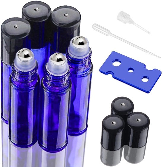 Set di flaconi in vetro da 10 ml - 6 pezzi - flacone rotolante in acciaio inossidabile - apertura sicura - inclusi apripetoli e siringhe