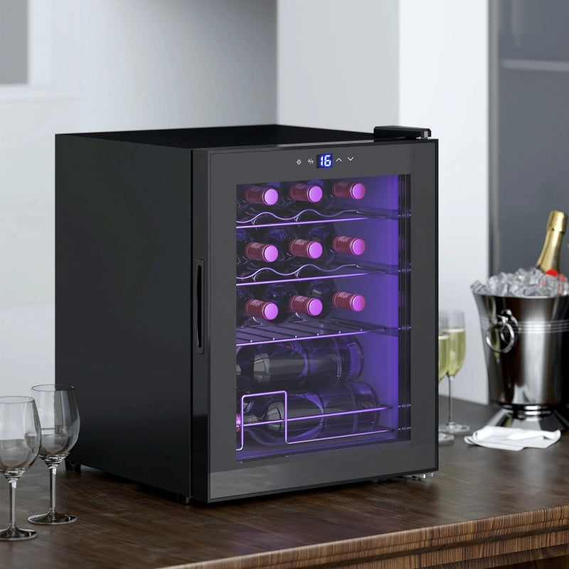 Cantinetta vino 16 bottiglie con compressore 42 l 4 ripiani removibili porta in vetro temperato nero 5–18 °C