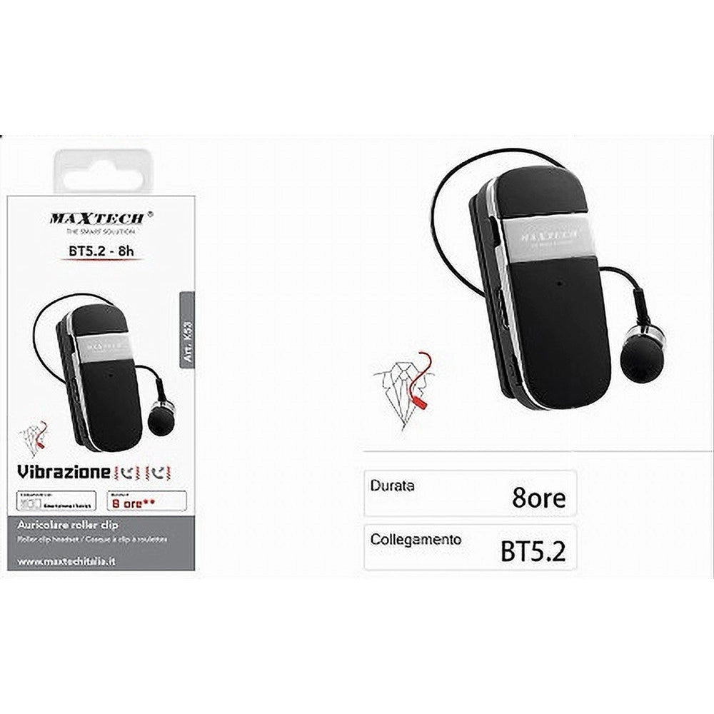 Trade Shop - Auricolare Retrattile Roller Clip Bluetooth Bt5.2 8ore Vibrazione Smartphone K53 -