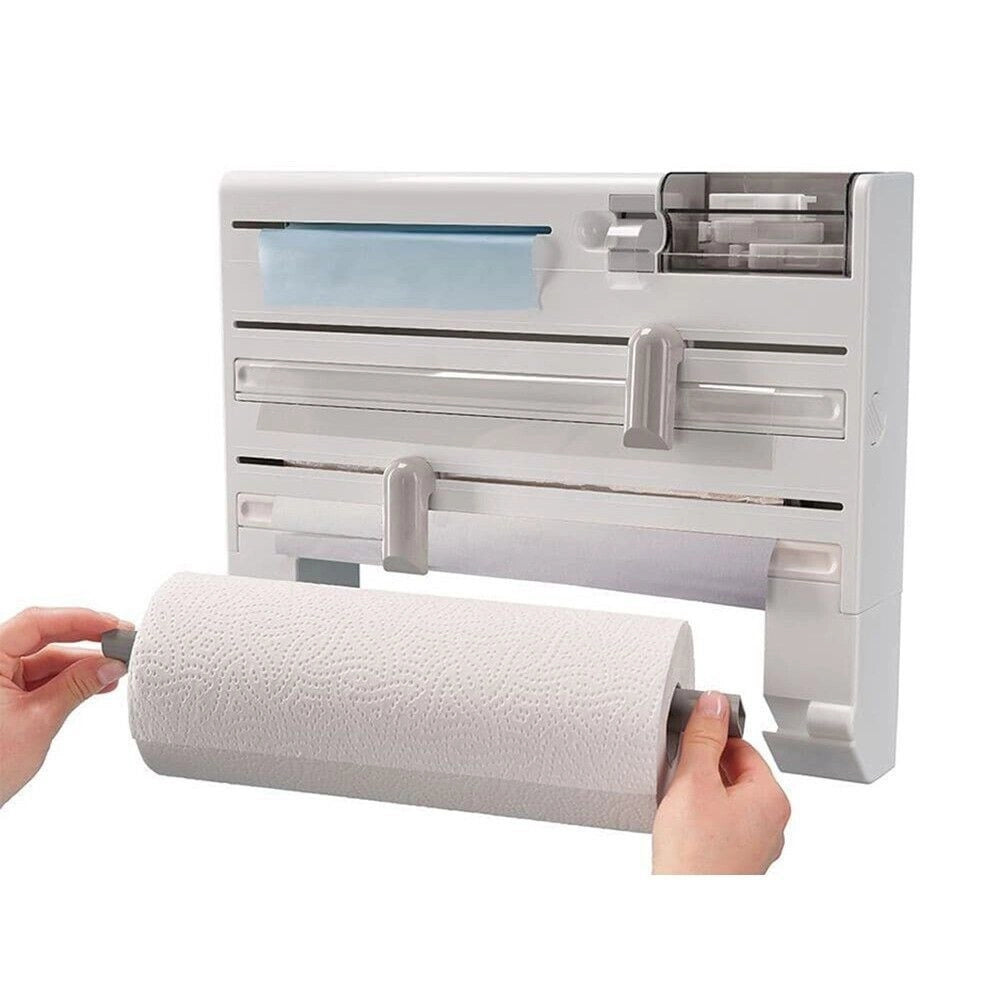 Trade Shop - Porta Rotolo Da Cucina Carta 5in1 Da Parete Organizer Dispenser Pellicola Nastro -