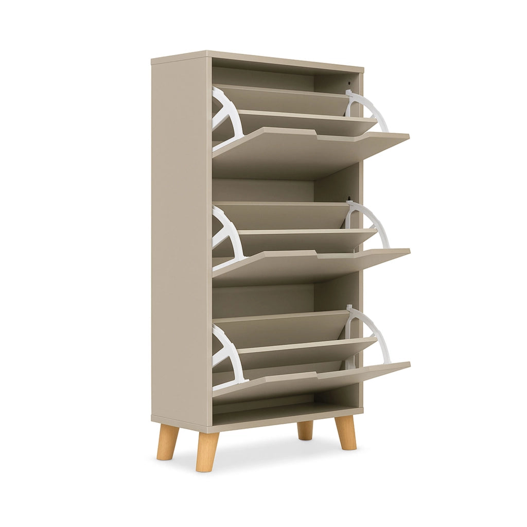 Plana - Scarpiera Salvaspazio 3 Ante 55x116x25 cm 18 Paia in Legno Tortora