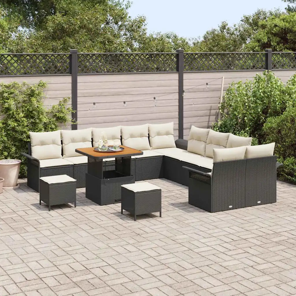 Set Divano da Giardino con cuscino 13 pcs Nero e Crema 3364140