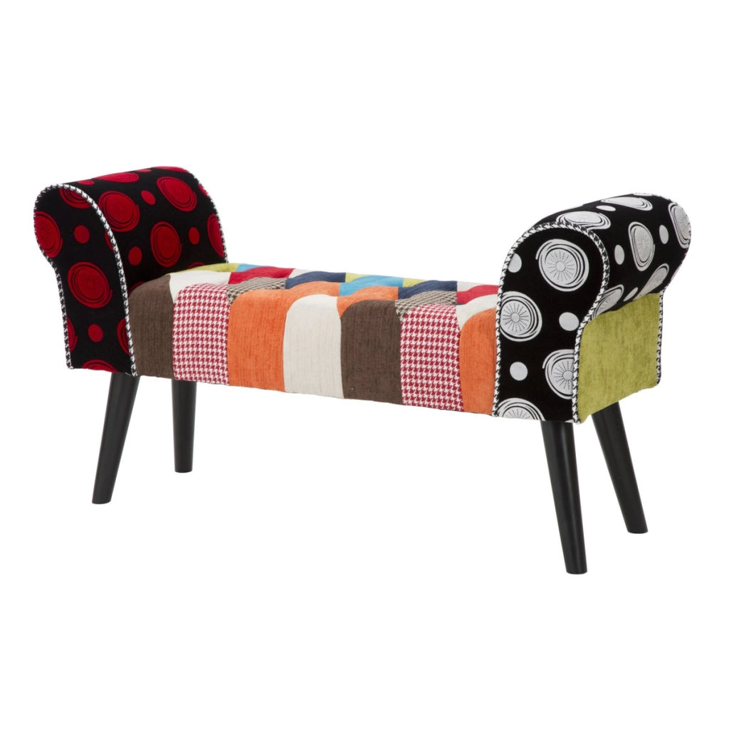 Panca Imperial con braccioli in patchwork multicolor 102x35x54 cm