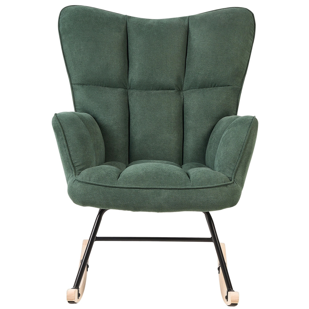 Sedia a dondolo Verde scuro Tessuto poliestere Rivestimento gambe in legno Moderna