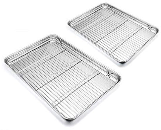 Set di 4 Piatti da Cottura in Acciaio Inossidabile con Raccordo di Raffreddamento - Raccordi per Griglia e Tarte - Imbattibile e Sostenibile - Resistenti al Lavastoviglie - Piatti per Forno