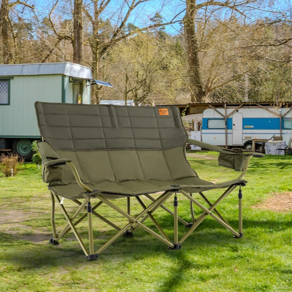 Sedia da Campeggio per 2/3 Persone, Divano per Picnic Pieghevole con Braccioli Regolabili e Portabicchieri, Sedia da Esterno Portatile con Borsa da Trasporto (147 x 69 x 82 cm,Verde)