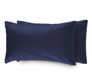 Coppia 2 Federe Cuscino Letto 100% Cotone Tinta Unita Sfoderabile Bottoni Laterali - Federe - Blu notte