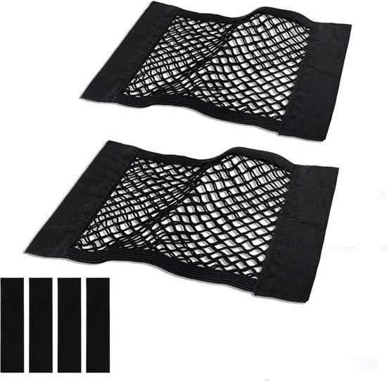 Retrattile auto con rete mesh universale per bagagliaio, organizzatore per piccoli contenitori per auto con adesivi e tasche per opzione di stoccaggio per SUV, 2 pezzi con strisce adesive