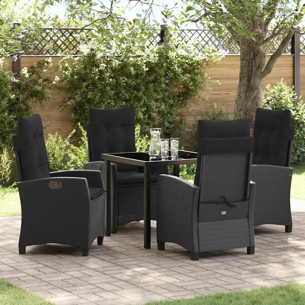 Set da Pranzo per Giardino con cuscino 5 pcs Nero polyrattan