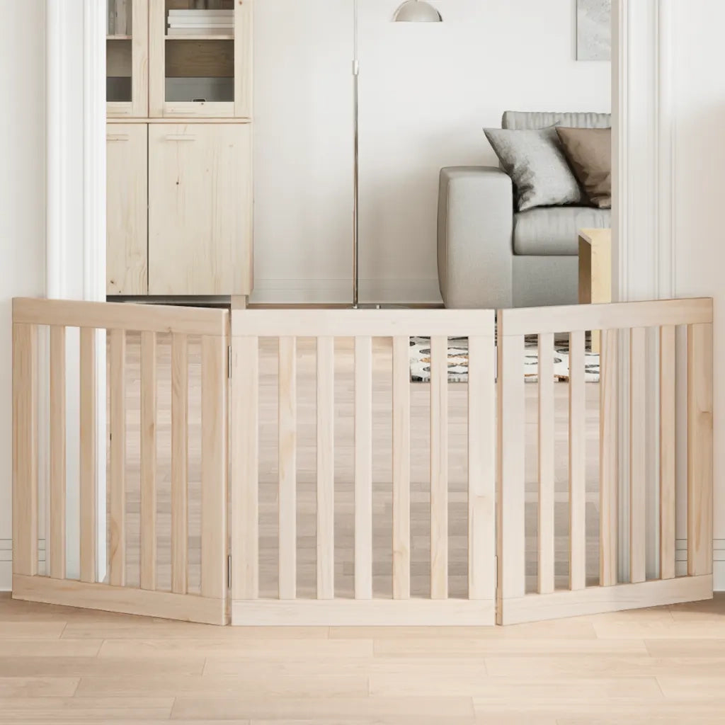 Cancelletto per cani pieghevole a 3 pannelli 150 cm in legno di pioppo 352236