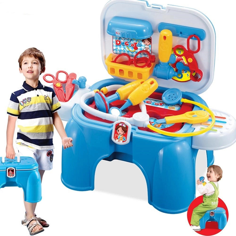 Trade Shop - Sgabello Valigetta Dottore Per Bambini Sediolina Portatile Con Accessori Medico -