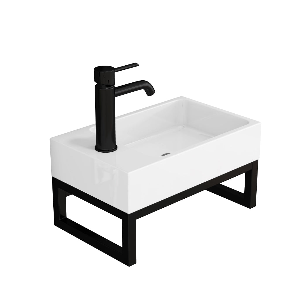 Lavabo sospeso compatto con telaio in metallo e troppo pieno premontato per bagno e WC ospiti 40 × 21 × 25 cm