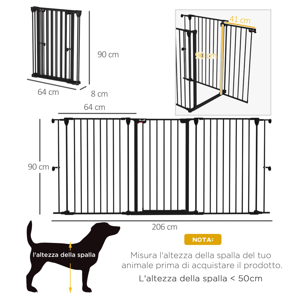 Cancelletto per Cani a 3 Pannelli ¨C Minimal ¨C Nero 206x90cm