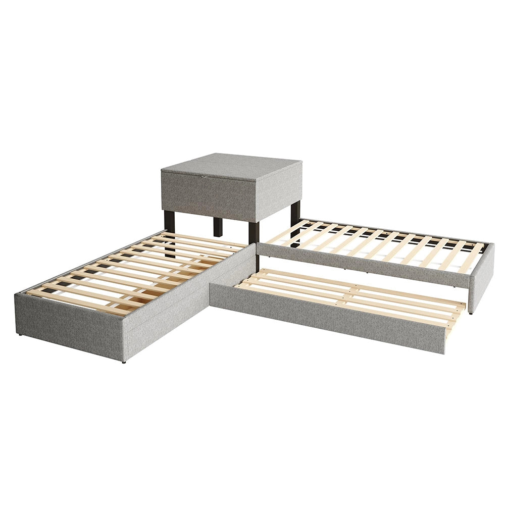 Letto angolare - Xylo - 90x200 cm gigogne lino grigio