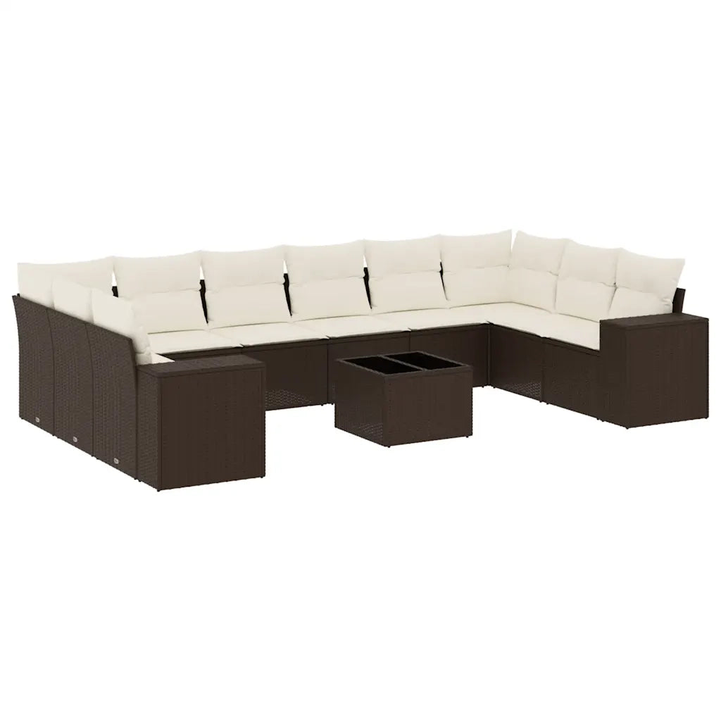 Set Divani da Giardino 11 pz con Cuscini Polyrattan Marrone 3255420