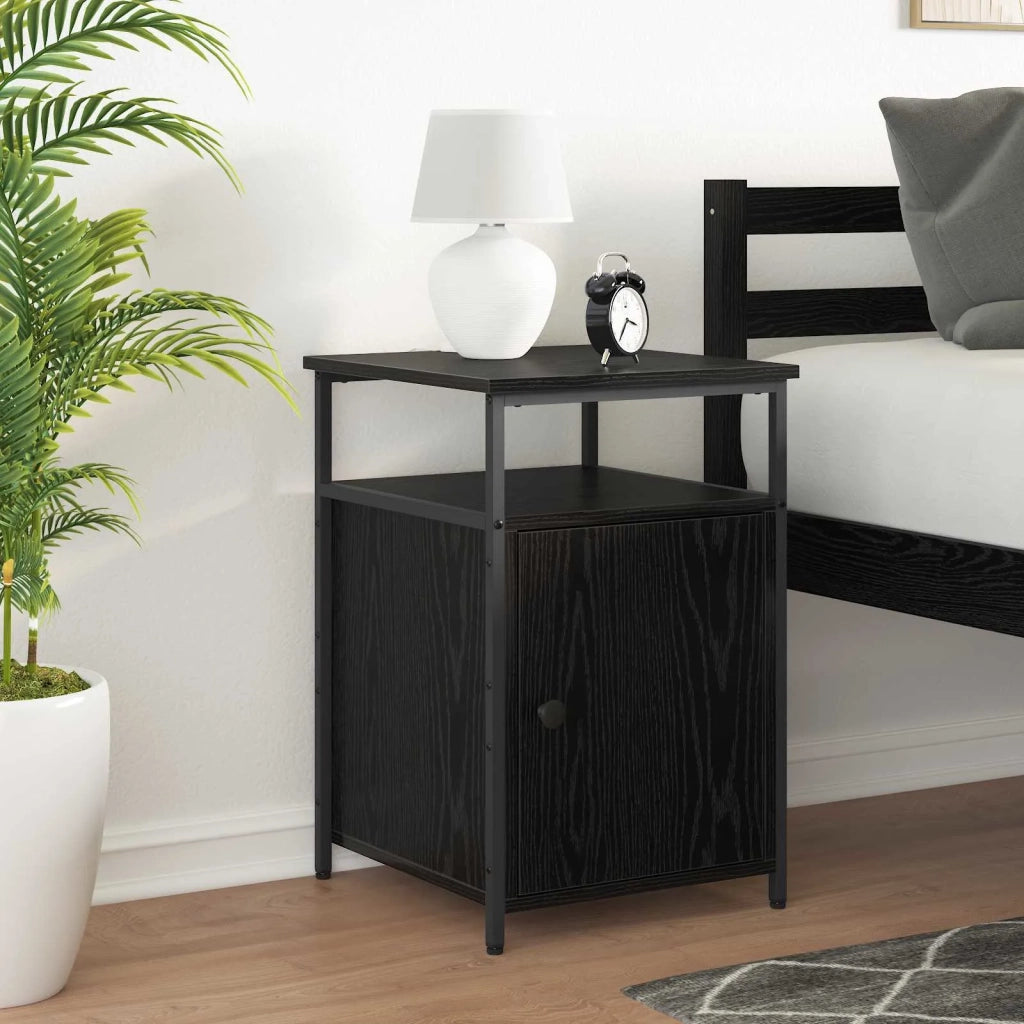 Comodino | Armadio da Notte | Mobiletto da notte con cassetto Rovere nero Legno multistrato